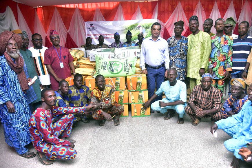 Food Security: Dangote Cement Ibese Donates Agricultural Inputs to Farmers in Host Communities …Trains farmers on applications