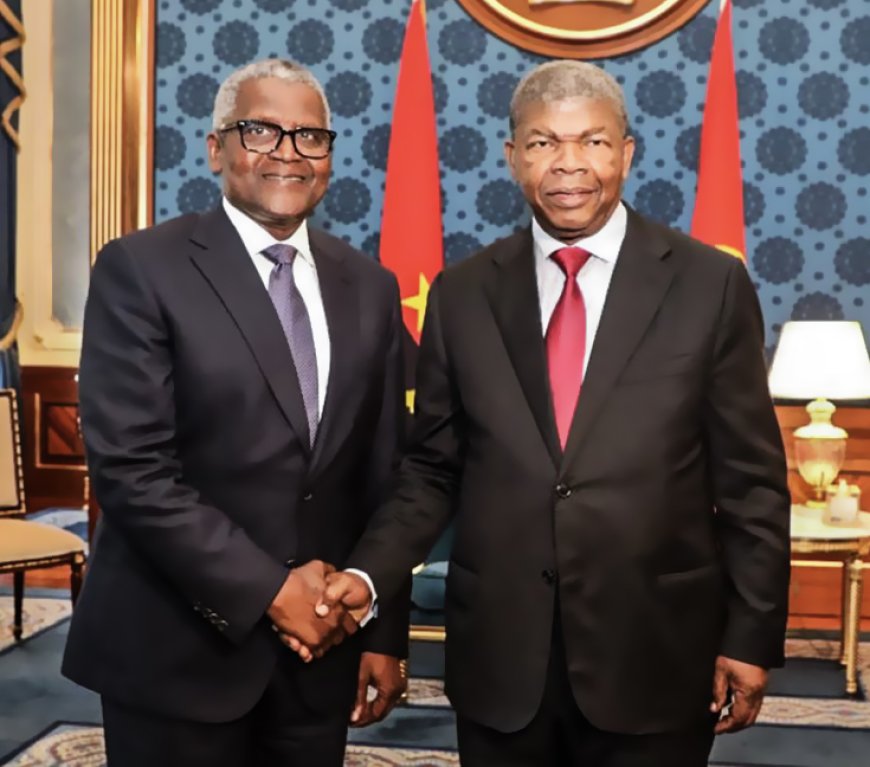 PHOTO CAPTION:  President of Angola, João Lourenço and President/CE, Dangote Industries Limited, Aliko Dangote, during an investment meeting of building cement factories, oil block acquisition in Luanda, Angola