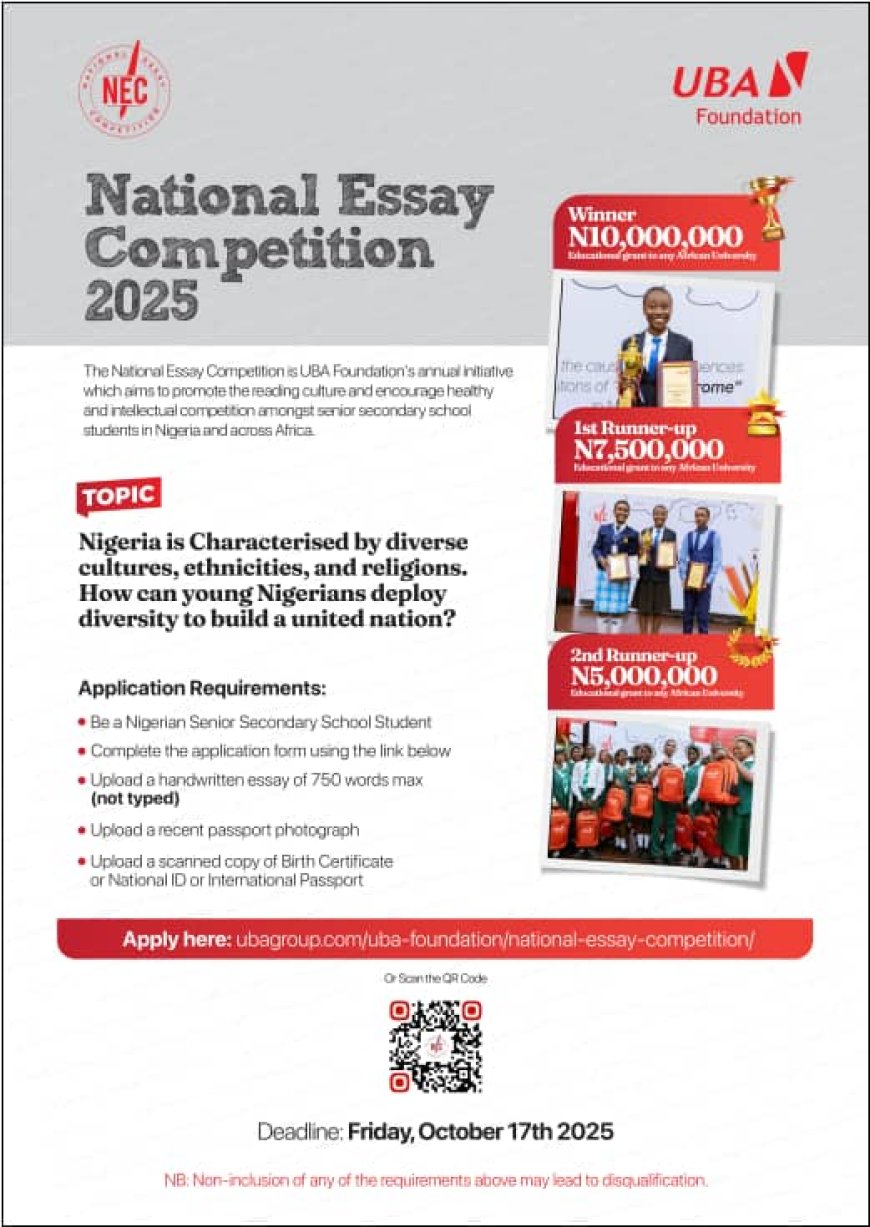 UBA Foundation Increases National Essay Competition Grant to N22.5 Million, First Prize Hits N10 Million
