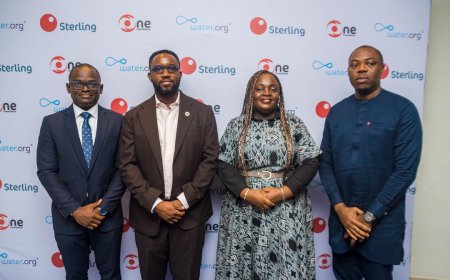 L-R: Gilbert Okpono, Snr. Partnership Account Manager, Water.org; Engr. Mukhtaar Temitope Tijani, Managing Director, Lagos State Water Corporation; Mrs. Olapeju Ibekwe, CEO, Sterling One Foundation; Akporee Idenedo, Divisional Head Commercial Banking, Sterling Bank, at the Sterling Bank Water Credit Proposition held in Lagos recently.