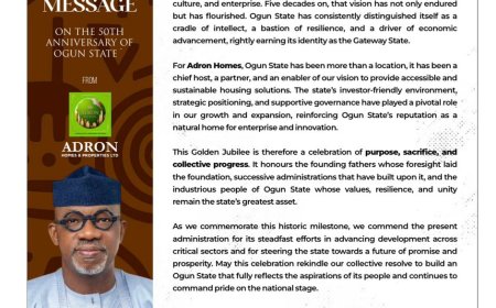 Adron Group Congratulates Ogun State At 50, Salutes Legacy of Progress